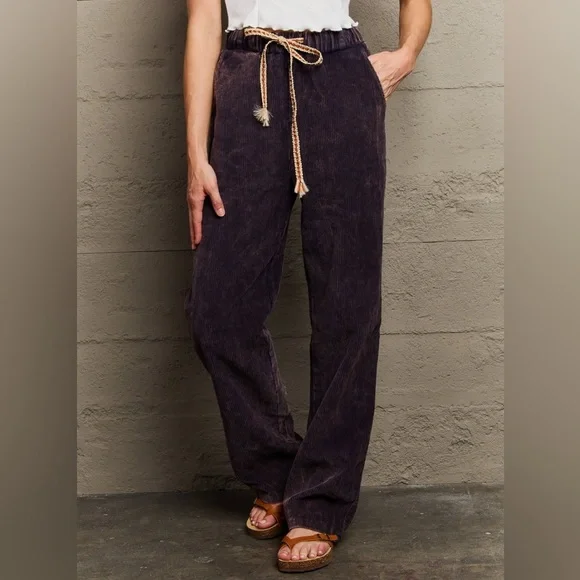 SALE POL Leap Of Faith High Waisted Corduroy Straight Leg Pants in Midnight Navy - Picture 2 of 5